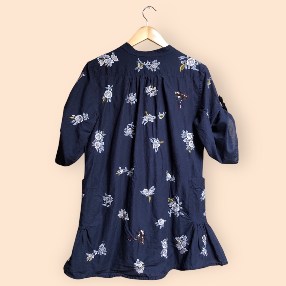French Connection Navy Blue Floral Embroidered Button Front Blouse Top Women’s 6 - Picture 8 of 10